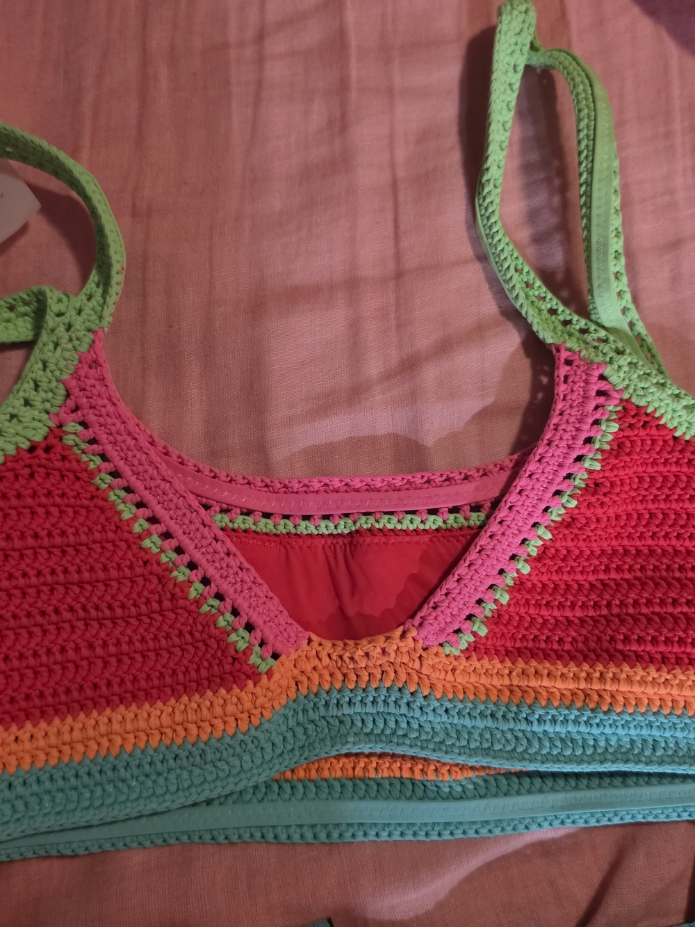 Beach Riot Multicolor Neon Crochet High-Waist Bikini Set Medium NWT - Picture 6 of 6